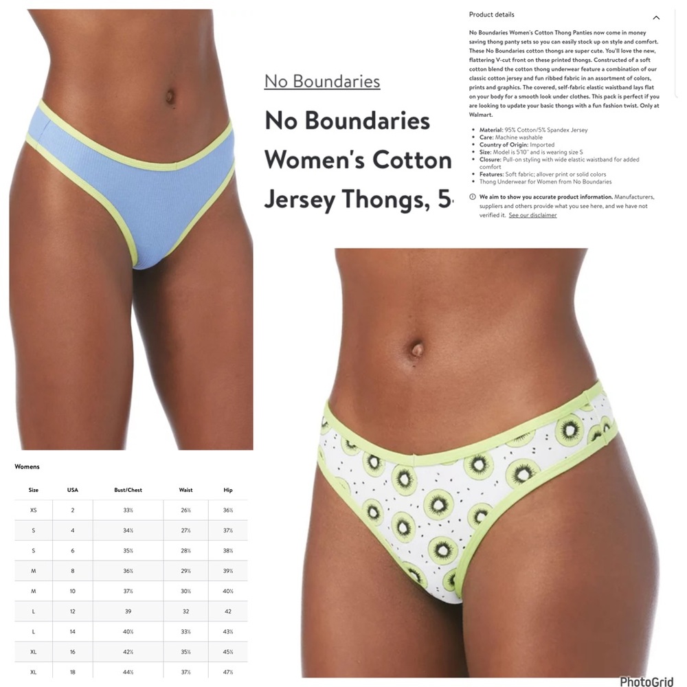 No Boundaries XXL plus size lot of two cotton thongs NWT